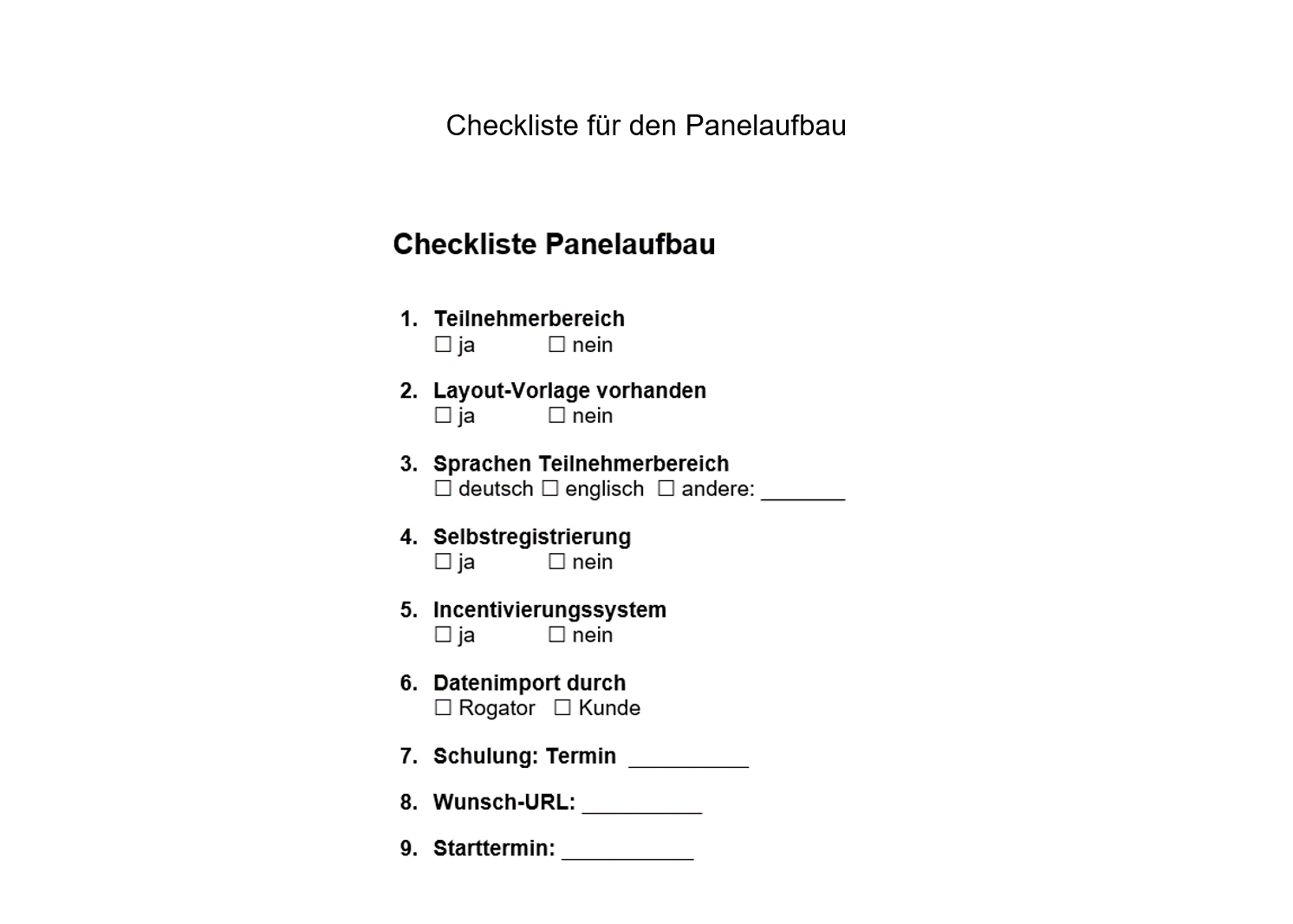 Panelaufbau Checkliste