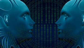 Matrixfrage Besonderfall Doppelmatrix: Zwei mit einem Computerprogramm generierten Gesichter sehen sich an.